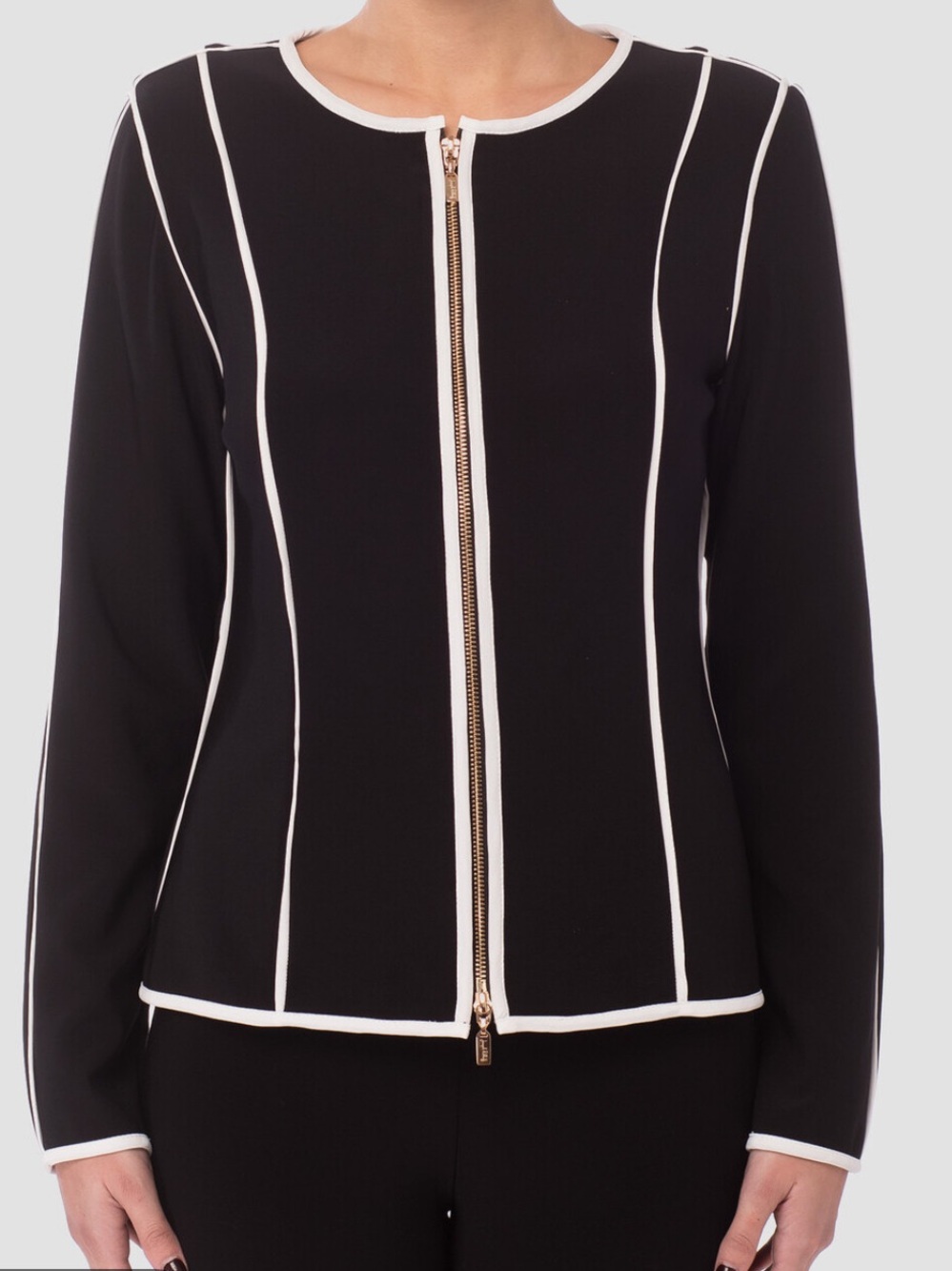 Calvin Klein Black Zip-Front Jacket with Cream Piping